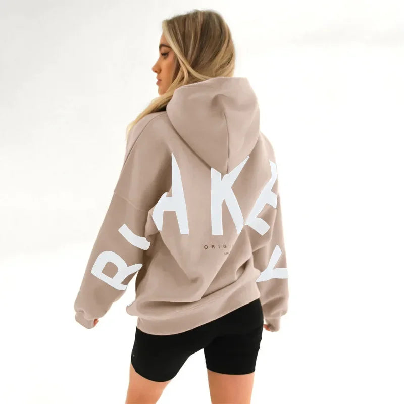 Women’s Oversized Fleece Hoodie – Autumn/Winter Fashion Print Sweatshirt