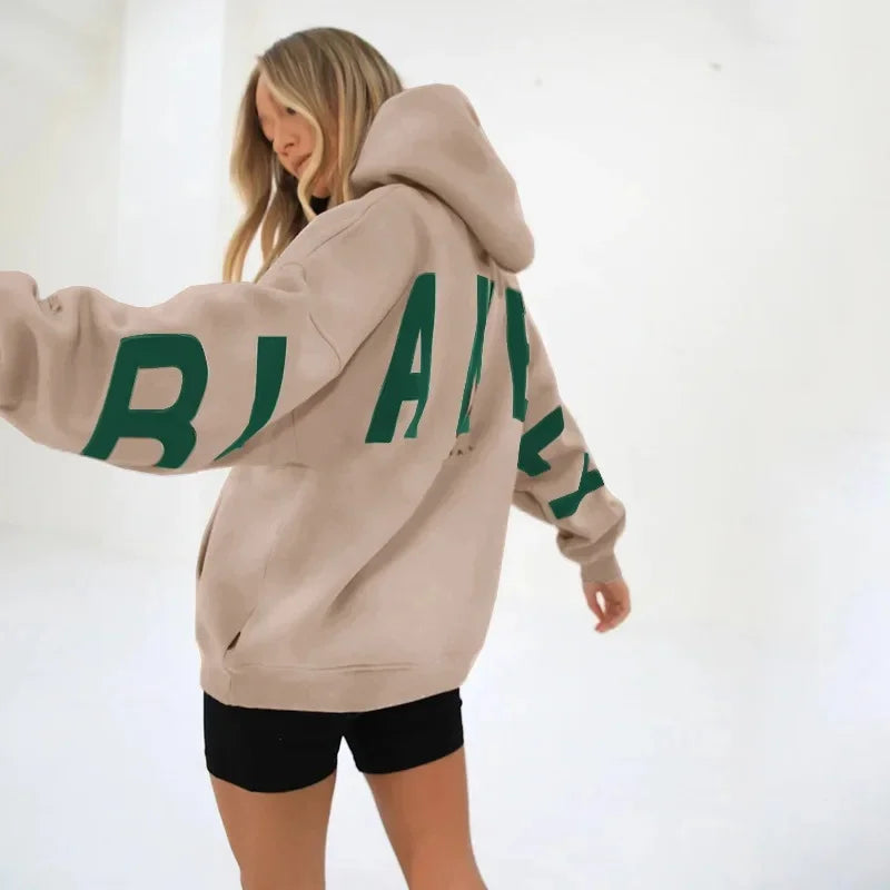 Women’s Oversized Fleece Hoodie – Autumn/Winter Fashion Print Sweatshirt