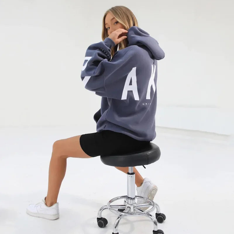 Women’s Oversized Fleece Hoodie – Autumn/Winter Fashion Print Sweatshirt