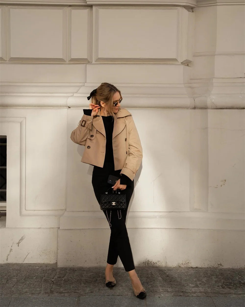 Vintage Cropped Trench Jacket – Women’s Double Breasted Streetwear Coat