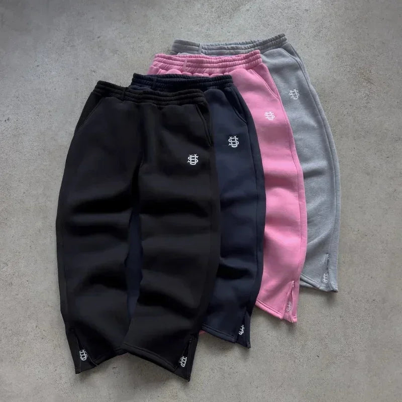 Men’s Navy Blue Y2K Joggers – Coin Embroidery | Retro Berlin Streetwear Sweatpants