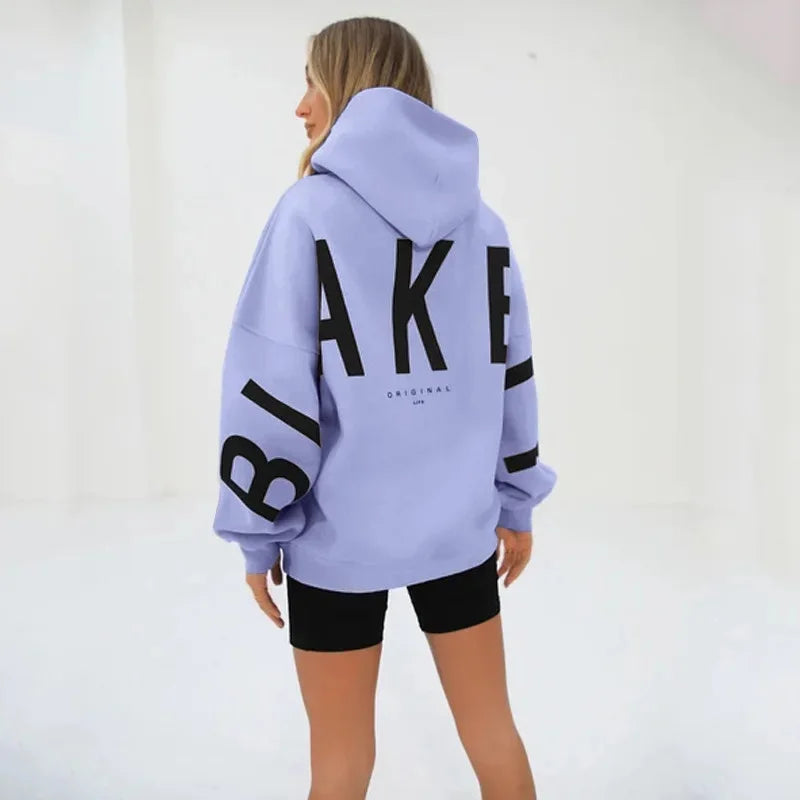 Women’s Oversized Fleece Hoodie – Autumn/Winter Fashion Print Sweatshirt