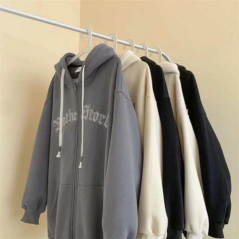 Men’s Hooded Zip-Up Cardigan Sweatshirt – Autumn/Winter Casual Loose Fit with Embroidery