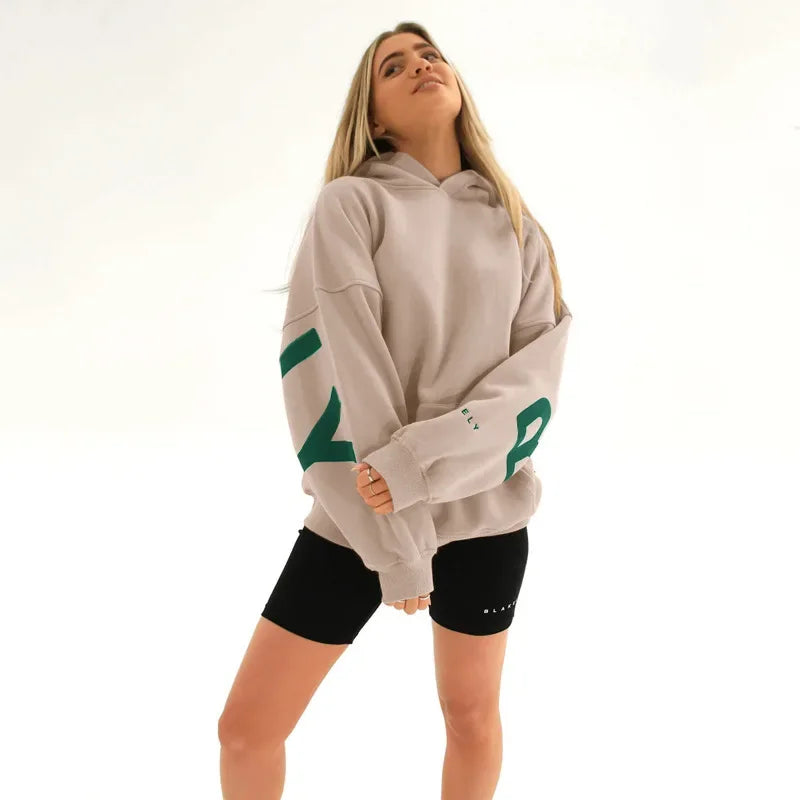 Women’s Oversized Fleece Hoodie – Autumn/Winter Fashion Print Sweatshirt