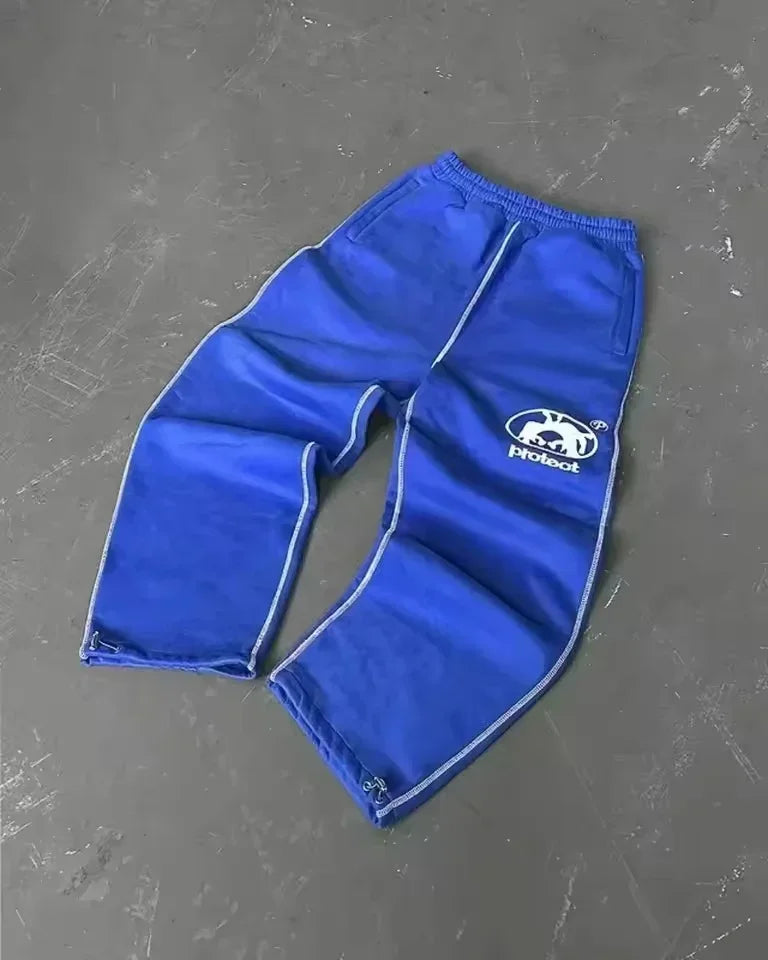 Men’s Navy Blue Y2K Joggers – Coin Embroidery | Retro Berlin Streetwear Sweatpants