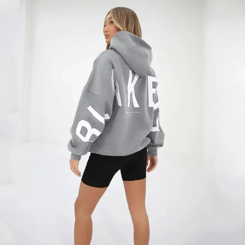 Women’s Oversized Fleece Hoodie – Autumn/Winter Fashion Print Sweatshirt
