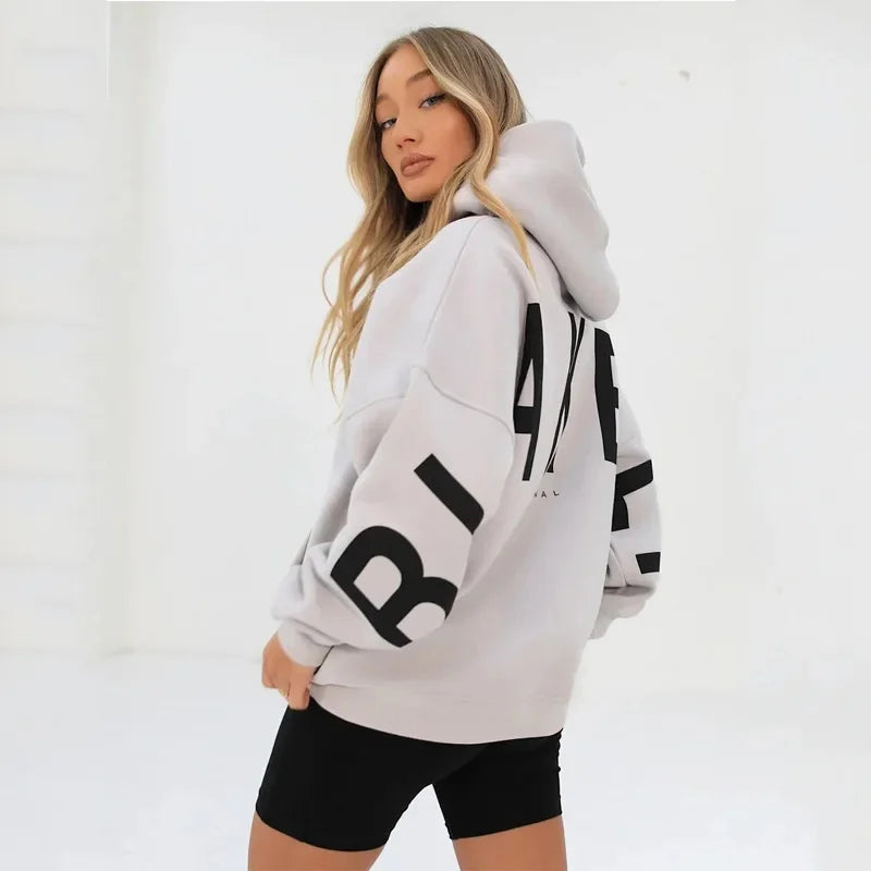 Women’s Oversized Fleece Hoodie – Autumn/Winter Fashion Print Sweatshirt