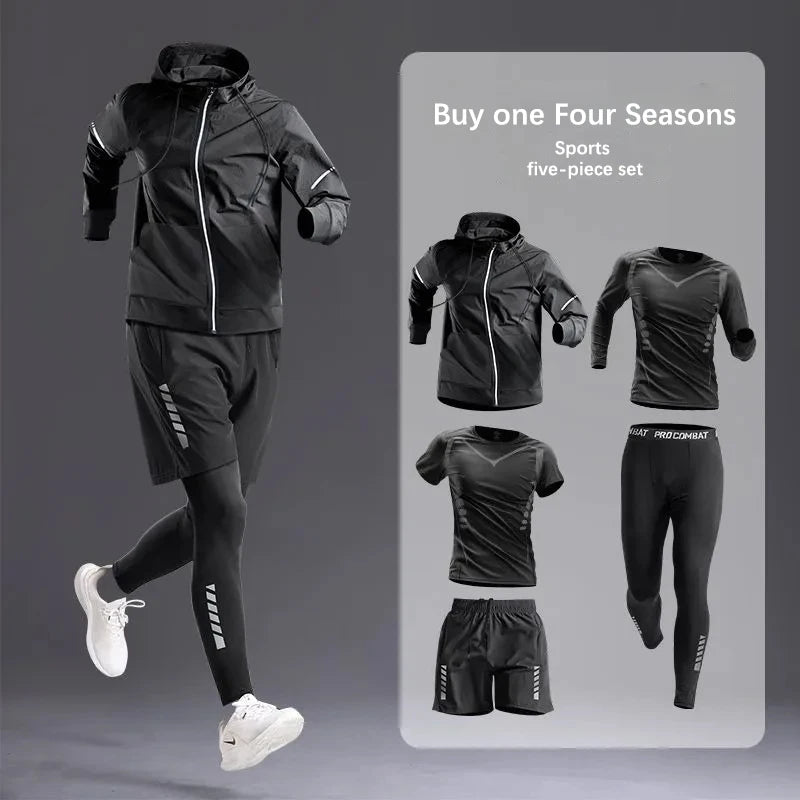 All-Season Men’s Sportswear Set – 5-Piece Tracksuit for Running, Cycling, Fitness, Hiking, Gym, Jogging & Boxing