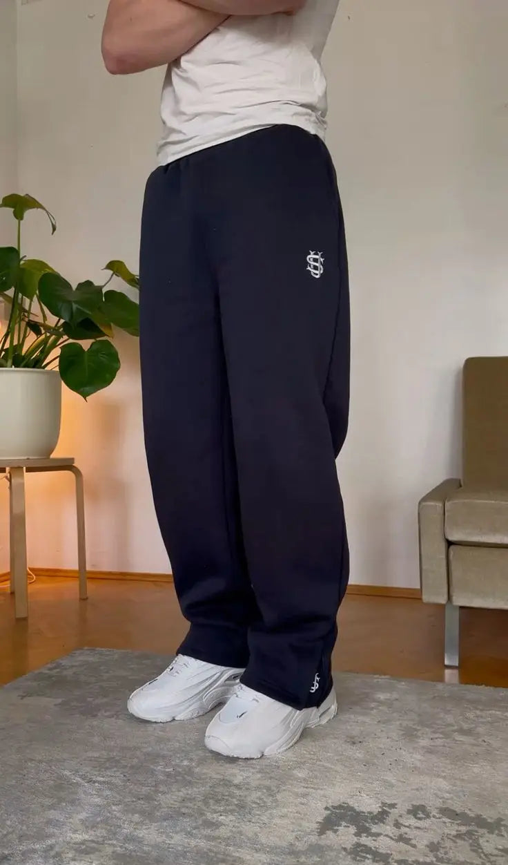 Men’s Navy Blue Y2K Joggers – Coin Embroidery | Retro Berlin Streetwear Sweatpants