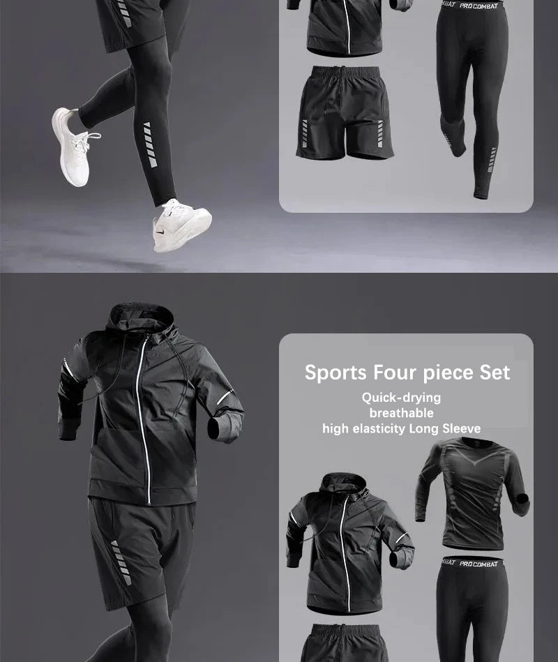 All-Season Men’s Sportswear Set – 5-Piece Tracksuit for Running, Cycling, Fitness, Hiking, Gym, Jogging & Boxing