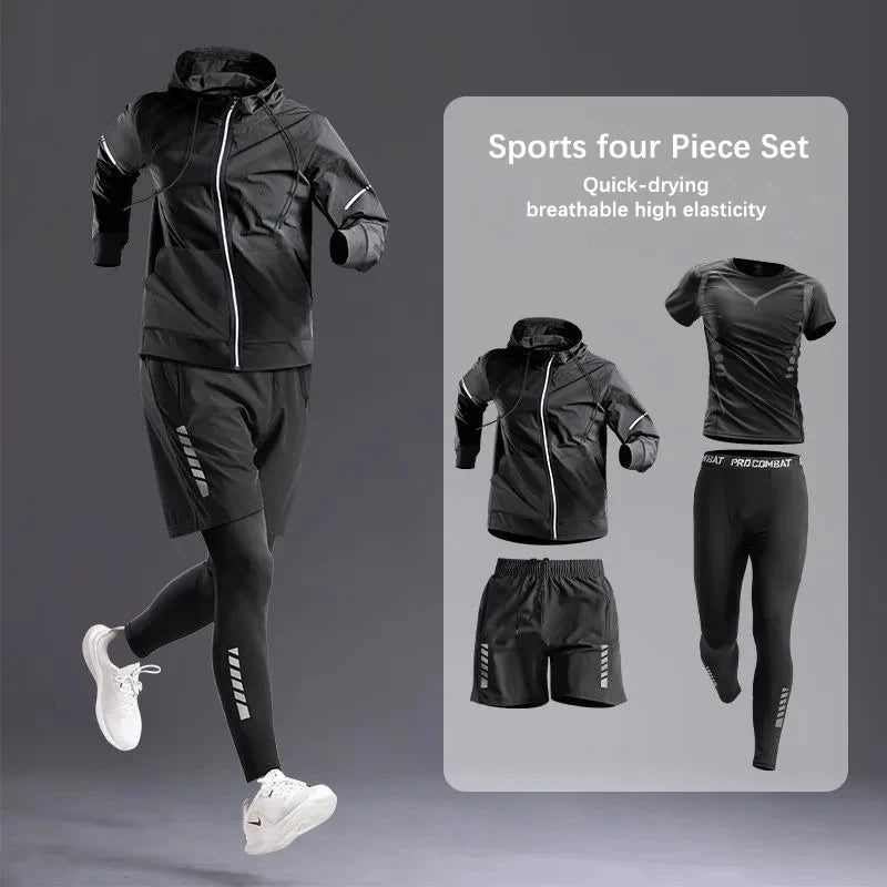 All-Season Men’s Sportswear Set – 5-Piece Tracksuit for Running, Cycling, Fitness, Hiking, Gym, Jogging & Boxing
