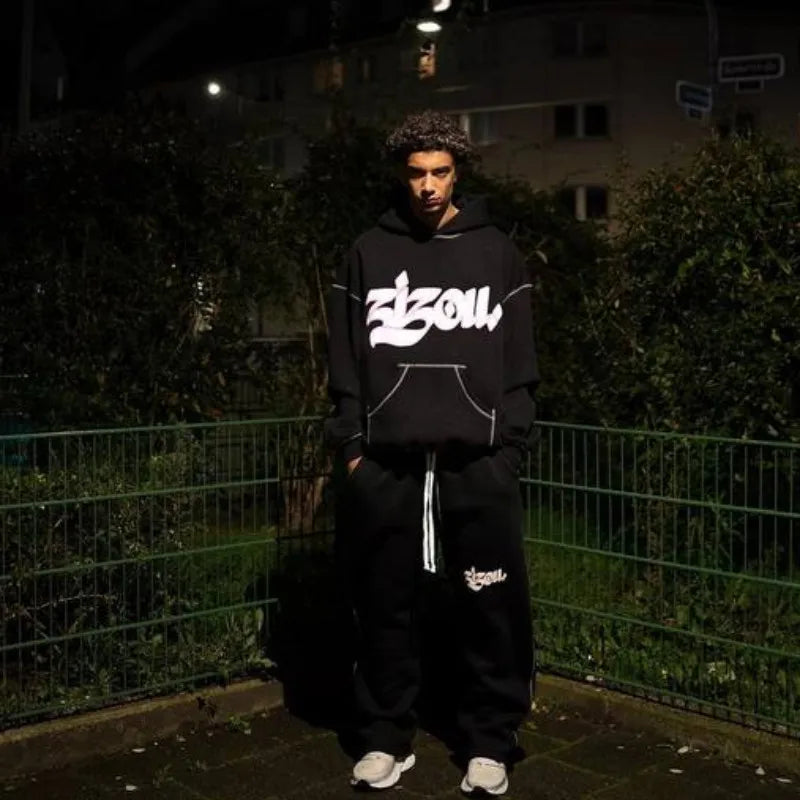 High Street Oversized Hoodie – Colorful Letter Print Retro Harajuku Casual Pullover for Men