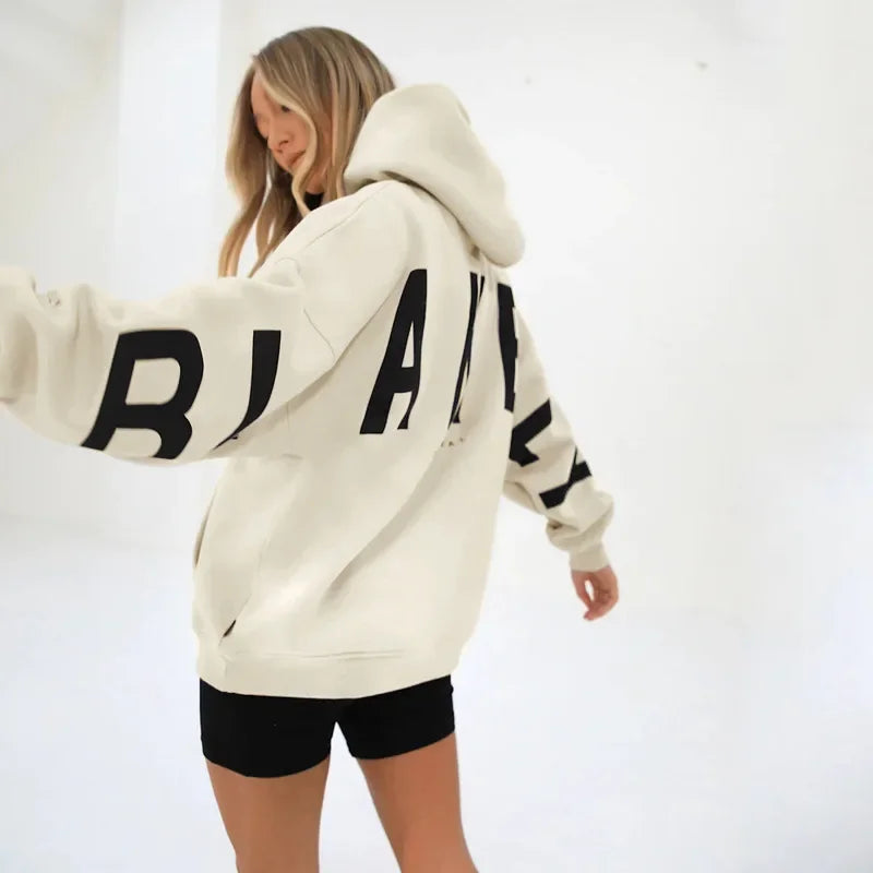 Women’s Oversized Fleece Hoodie – Autumn/Winter Fashion Print Sweatshirt