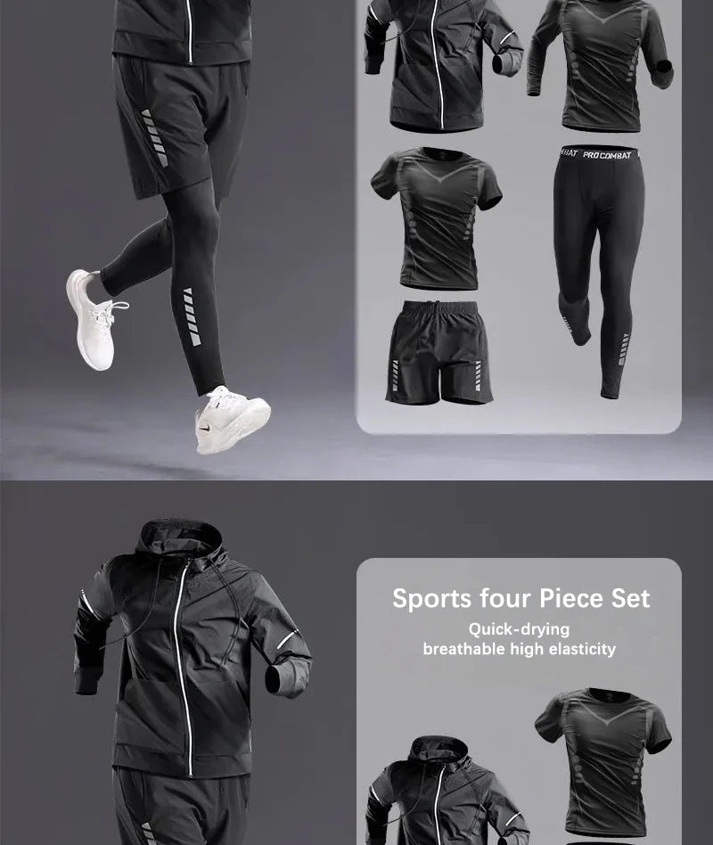 All-Season Men’s Sportswear Set – 5-Piece Tracksuit for Running, Cycling, Fitness, Hiking, Gym, Jogging & Boxing