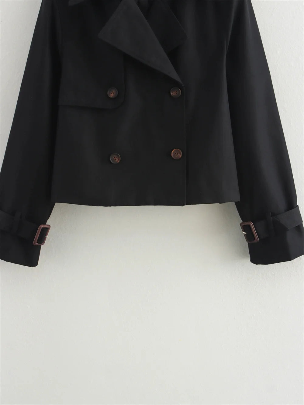Vintage Cropped Trench Jacket – Women’s Double Breasted Streetwear Coat
