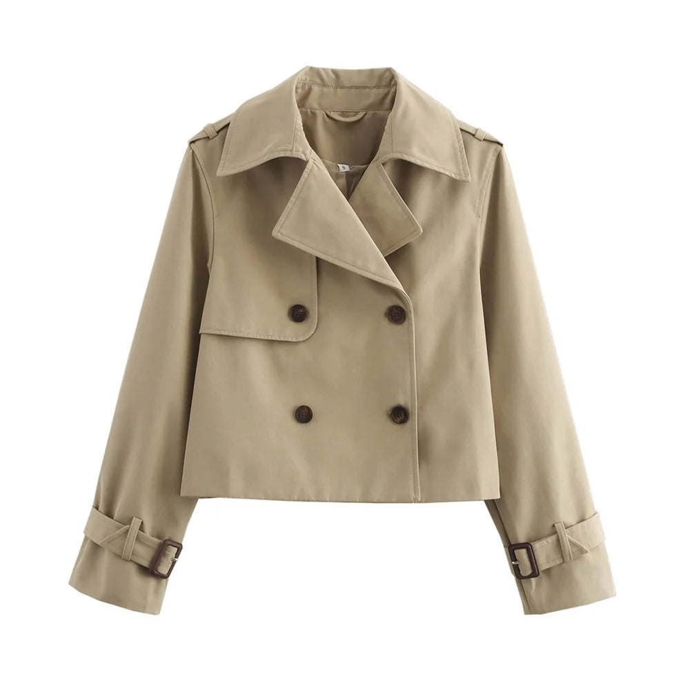 Vintage Cropped Trench Jacket – Women’s Double Breasted Streetwear Coat