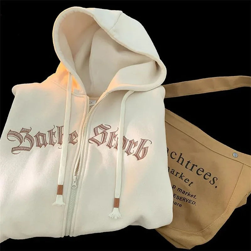Men’s Hooded Zip-Up Cardigan Sweatshirt – Autumn/Winter Casual Loose Fit with Embroidery