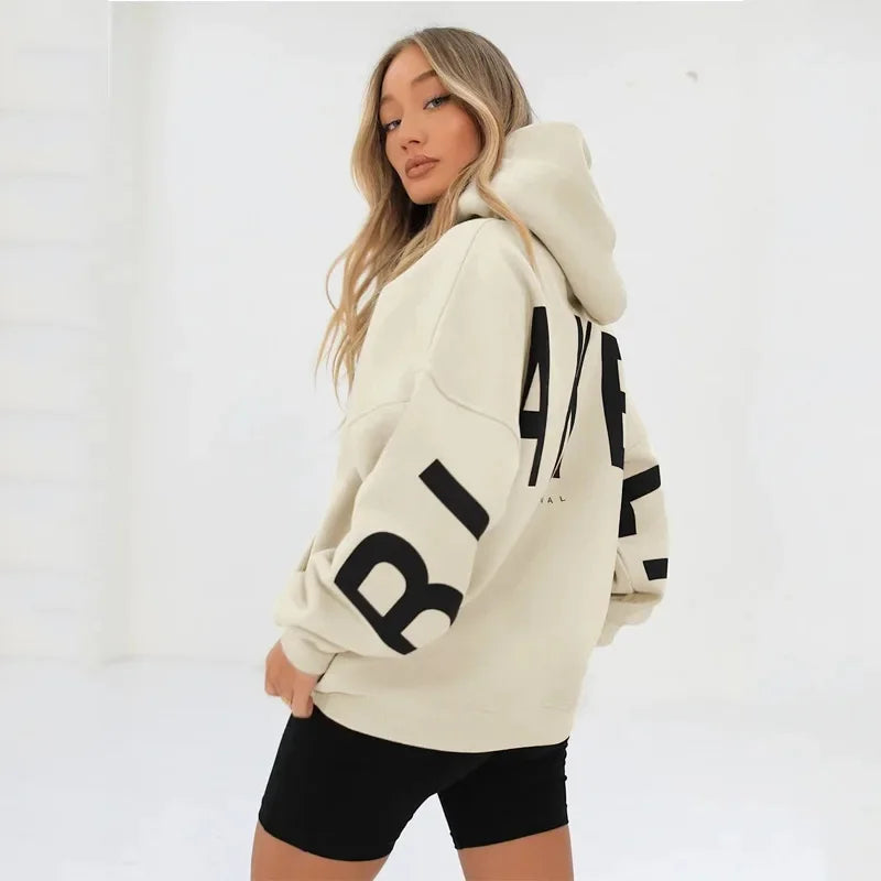 Women’s Oversized Fleece Hoodie – Autumn/Winter Fashion Print Sweatshirt