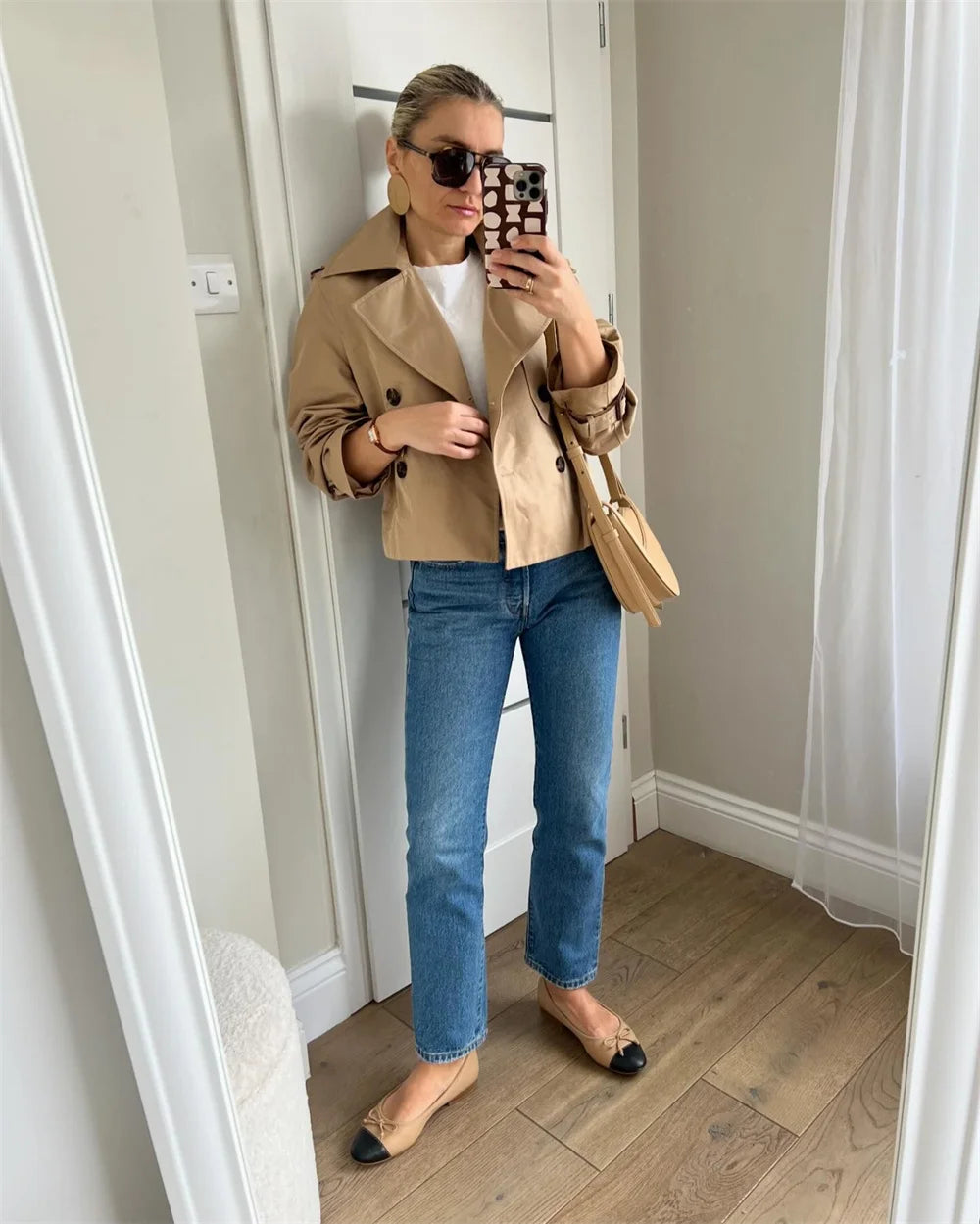 Vintage Cropped Trench Jacket – Women’s Double Breasted Streetwear Coat