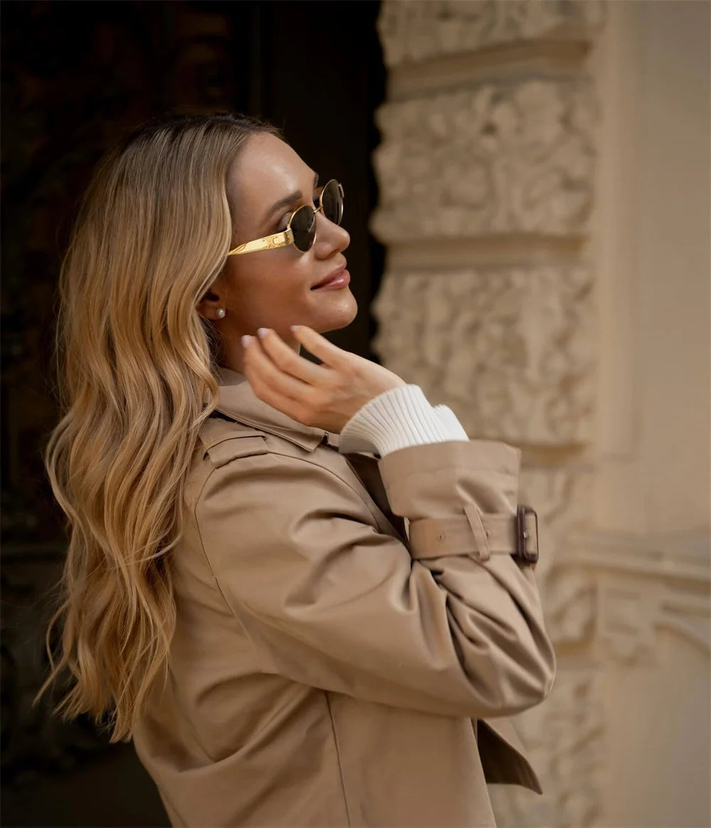 Vintage Cropped Trench Jacket – Women’s Double Breasted Streetwear Coat