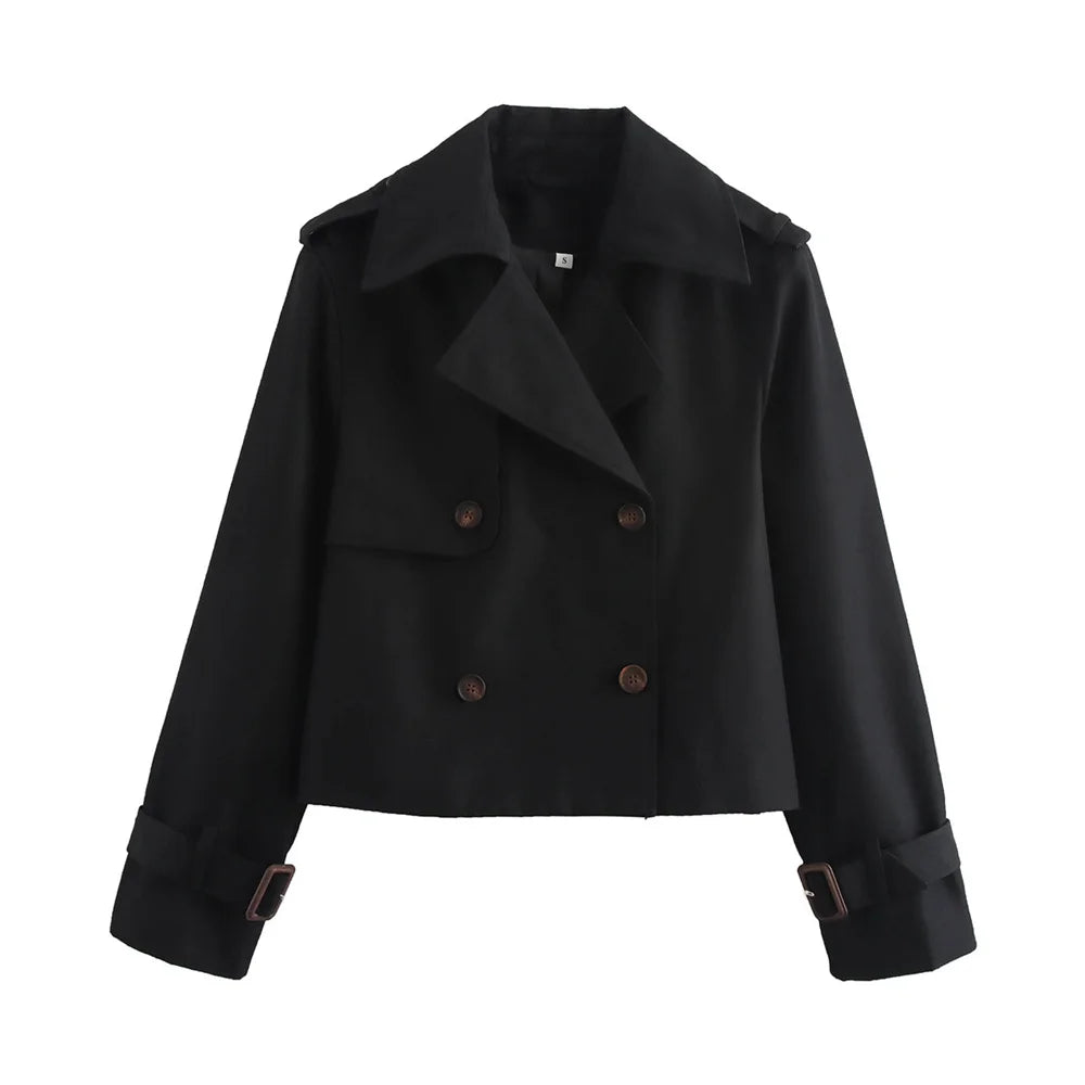 Vintage Cropped Trench Jacket – Women’s Double Breasted Streetwear Coat
