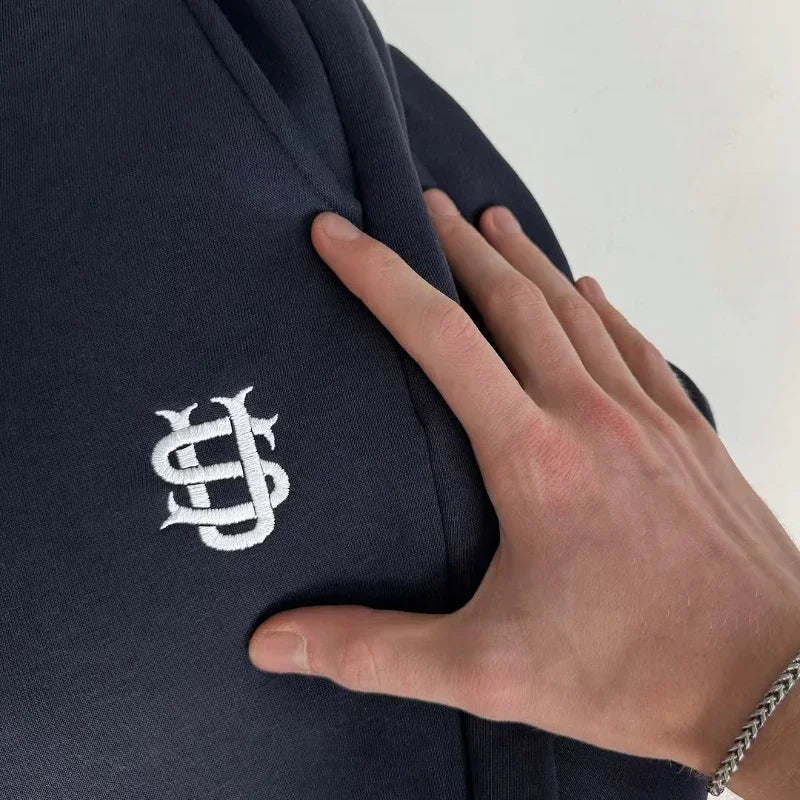Men’s Navy Blue Y2K Joggers – Coin Embroidery | Retro Berlin Streetwear Sweatpants