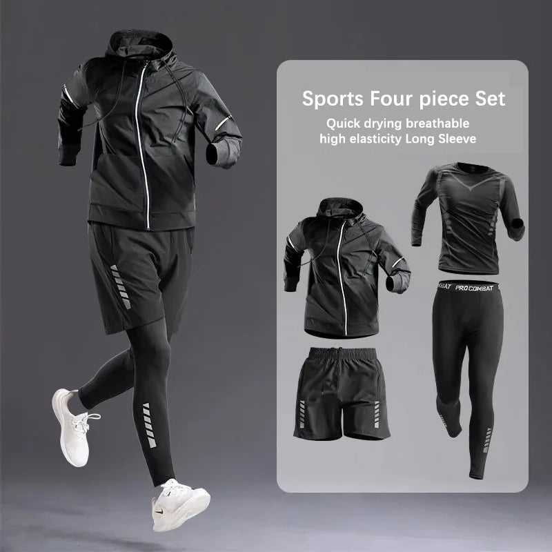 All-Season Men’s Sportswear Set – 5-Piece Tracksuit for Running, Cycling, Fitness, Hiking, Gym, Jogging & Boxing