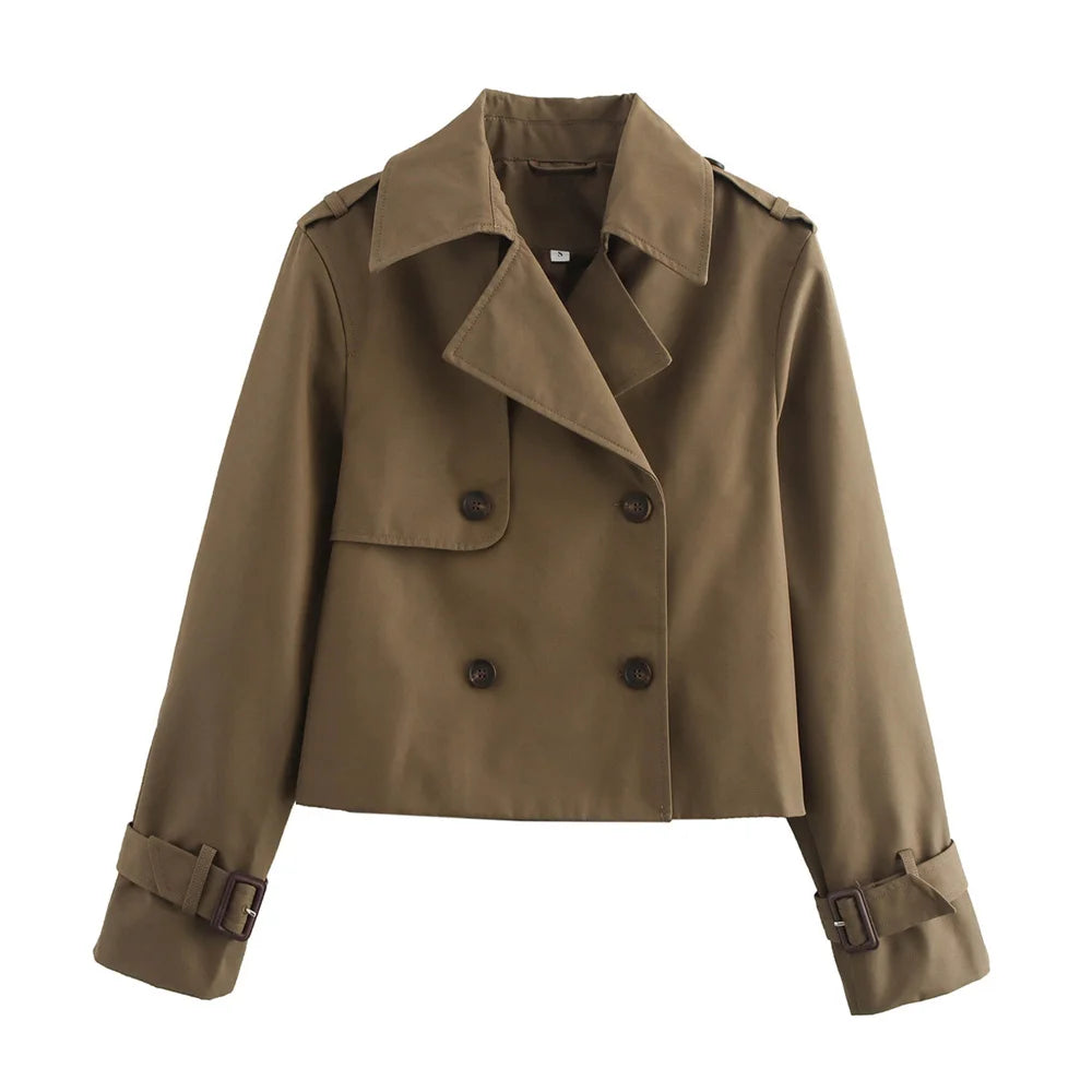 Vintage Cropped Trench Jacket – Women’s Double Breasted Streetwear Coat
