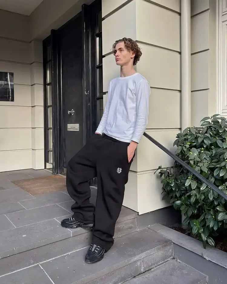 Men’s Navy Blue Y2K Joggers – Coin Embroidery | Retro Berlin Streetwear Sweatpants