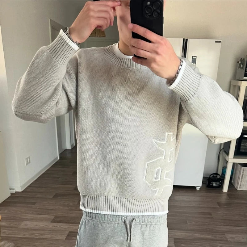 UrbanVault™ Oversized Gothic Knit Sweater – Y2K Streetwear with Dollar Symbol Design, Unisex, Autumn/Winter