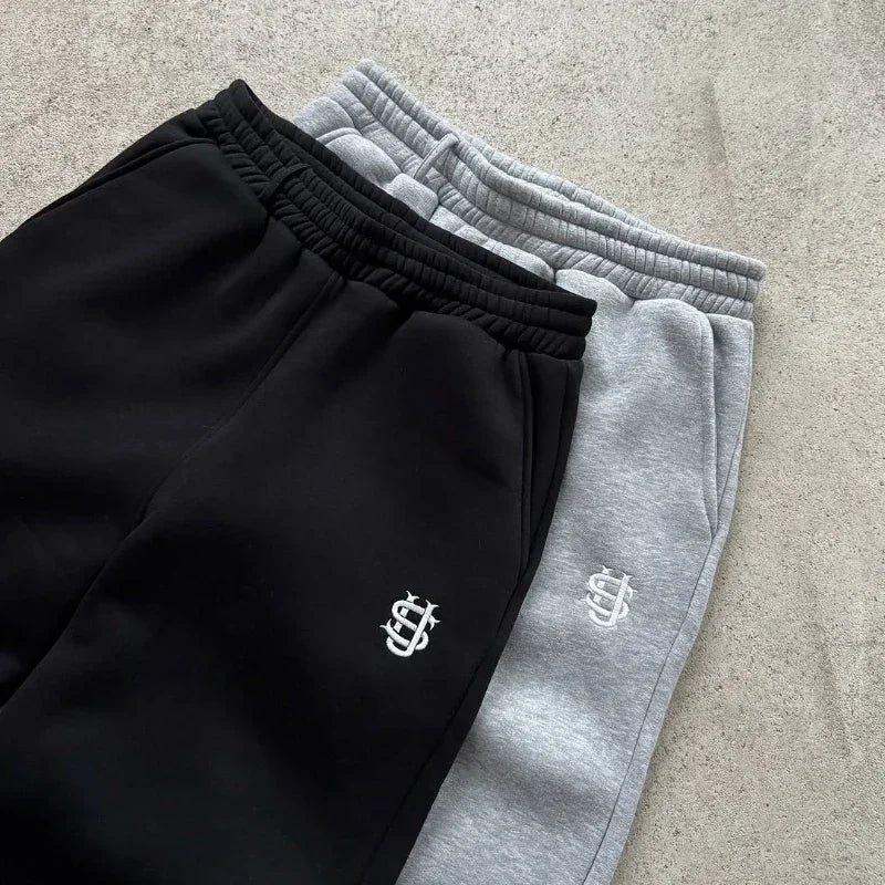 Men’s Navy Blue Y2K Joggers – Coin Embroidery | Retro Berlin Streetwear Sweatpants