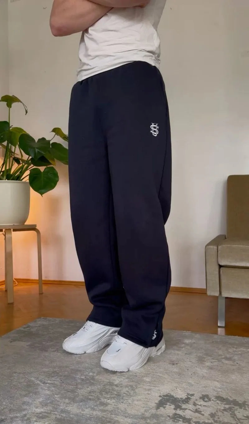 Men’s Navy Blue Y2K Joggers – Coin Embroidery | Retro Berlin Streetwear Sweatpants
