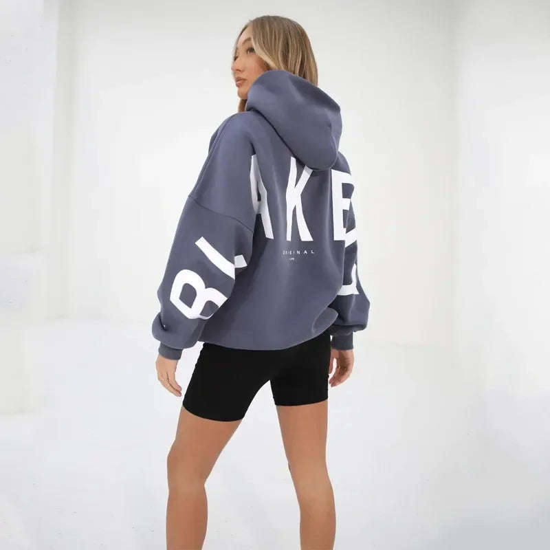 Women’s Oversized Fleece Hoodie – Autumn/Winter Fashion Print Sweatshirt