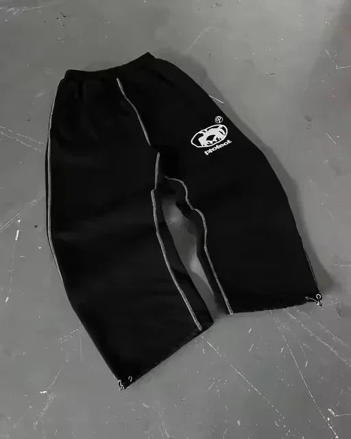 Men’s Navy Blue Y2K Joggers – Coin Embroidery | Retro Berlin Streetwear Sweatpants