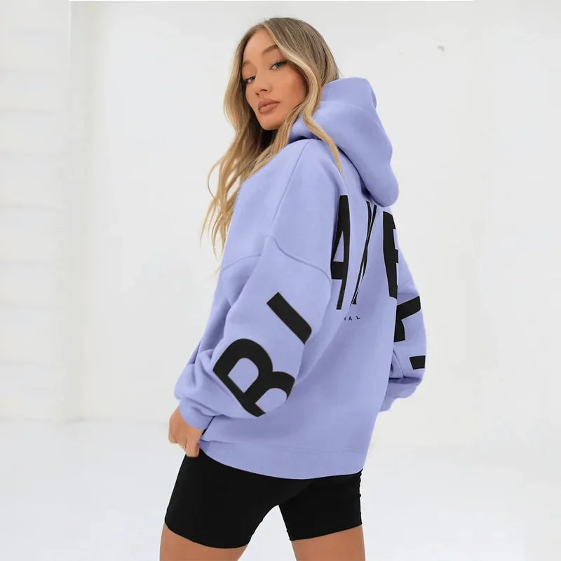 Women’s Oversized Fleece Hoodie – Autumn/Winter Fashion Print Sweatshirt