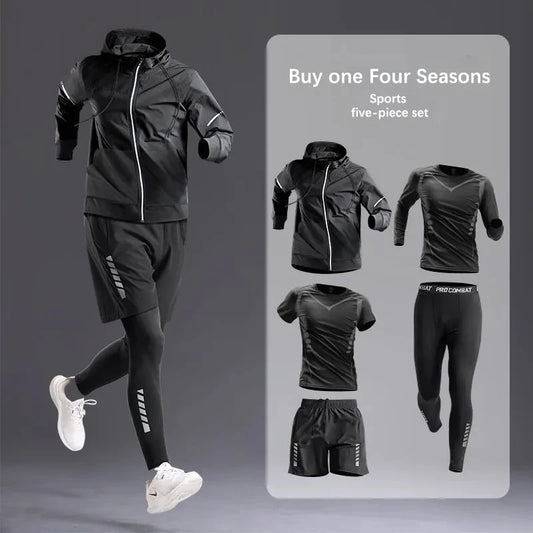 All-Season Men’s Sportswear Set – 5-Piece Tracksuit for Running, Cycling, Fitness, Hiking, Gym, Jogging & Boxing