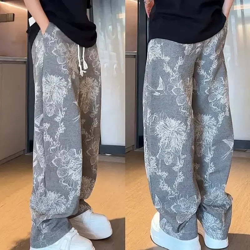2024 Retro Floral Wide-Leg Pants – Loose Straight Fit High Street Style for Men