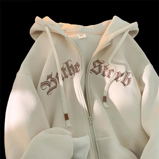 Men’s Hooded Zip-Up Cardigan Sweatshirt – Autumn/Winter Casual Loose Fit with Embroidery
