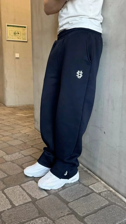Men’s Navy Blue Y2K Joggers – Coin Embroidery | Retro Berlin Streetwear Sweatpants