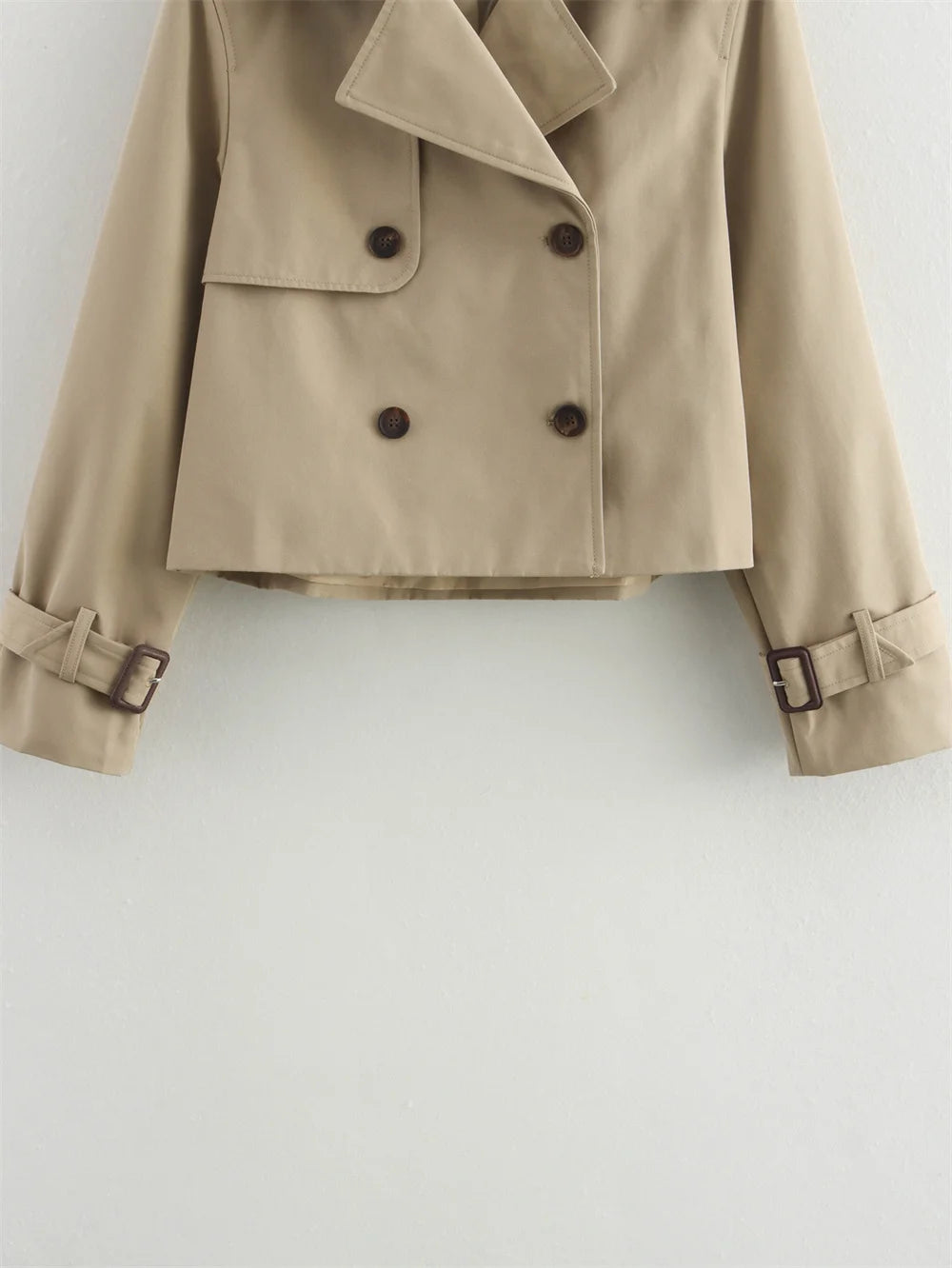 Vintage Cropped Trench Jacket – Women’s Double Breasted Streetwear Coat