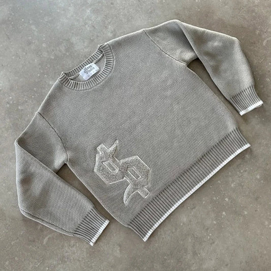 UrbanVault™ Oversized Gothic Knit Sweater – Y2K Streetwear with Dollar Symbol Design, Unisex, Autumn/Winter