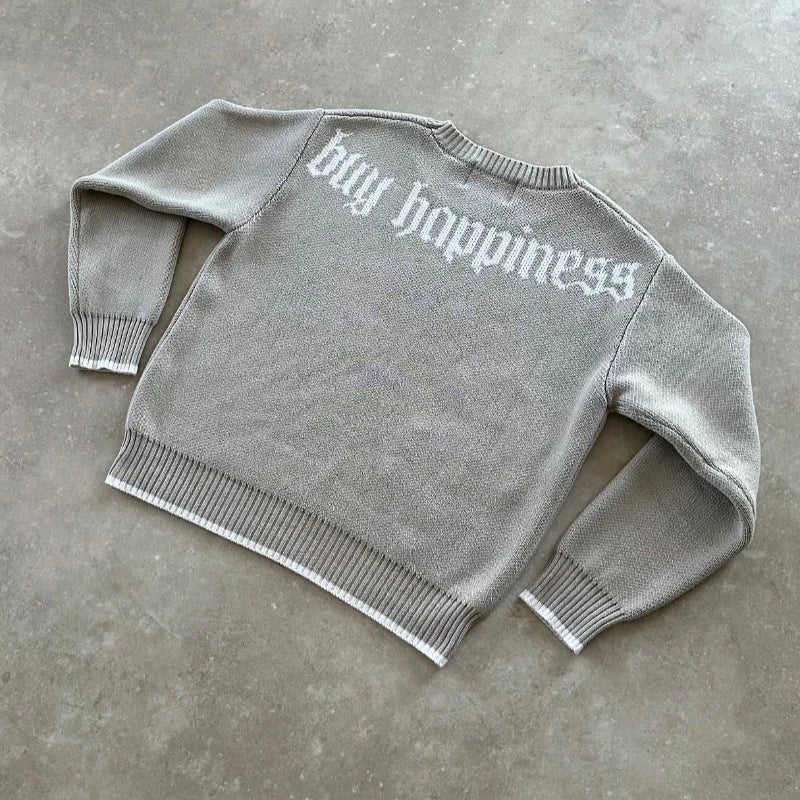 UrbanVault™ Oversized Gothic Knit Sweater – Y2K Streetwear with Dollar Symbol Design, Unisex, Autumn/Winter